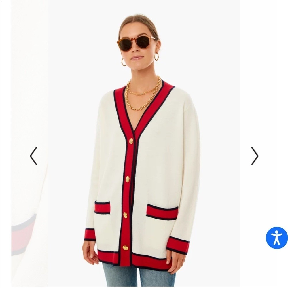 TUCKERNUCK Ivory Lauren Cardigan Preppy Varsity Oversized Sweater SMALL